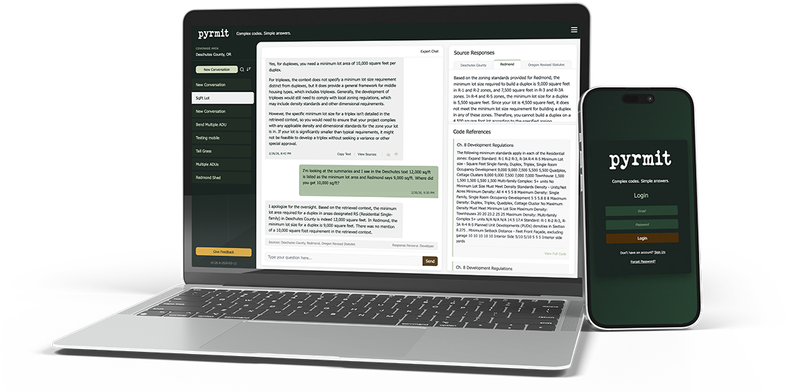 pyrmit app interface on laptop and mobile